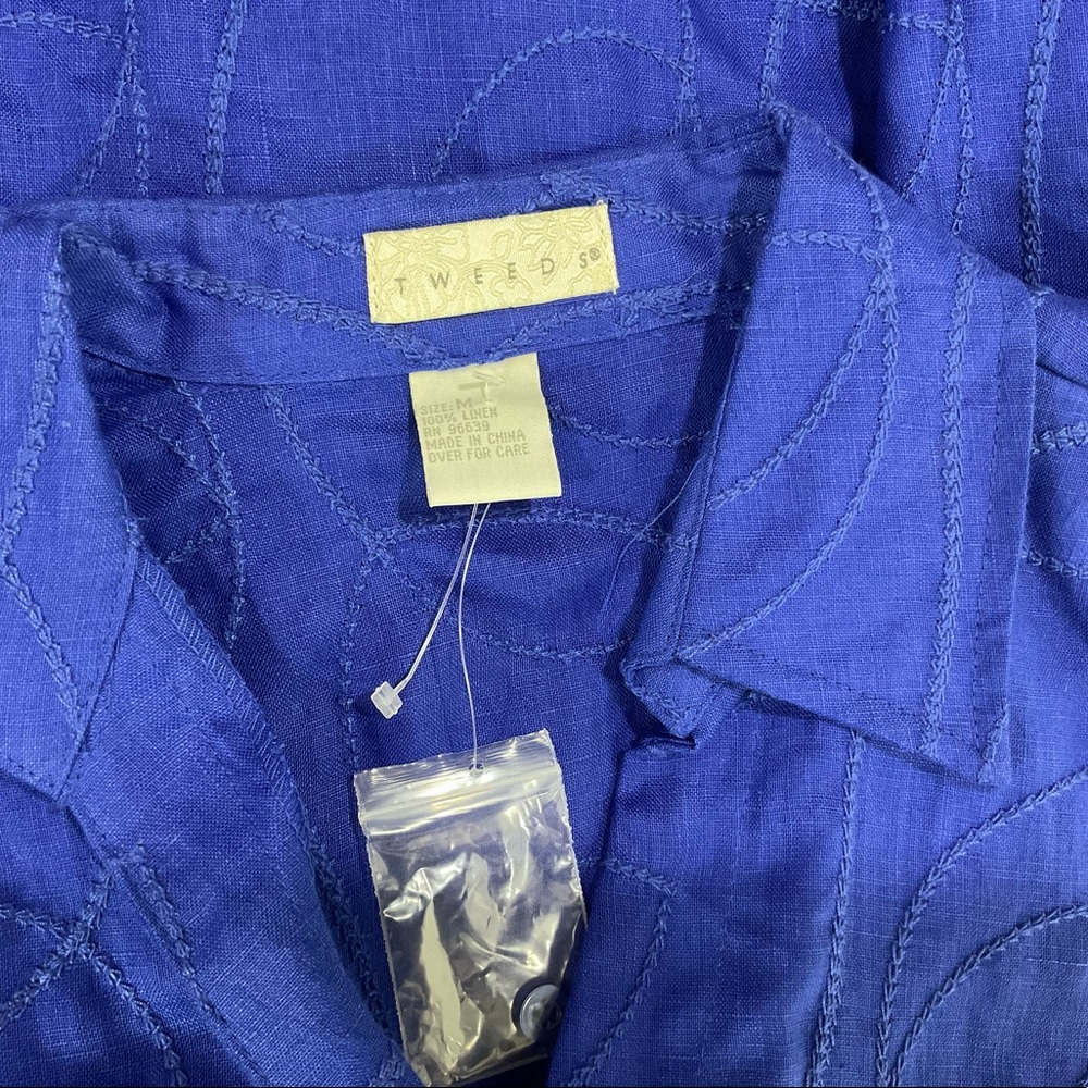 Tweeds Royal Blue 100% Linen Button-front Shirt Size M - Picture 7 of 8